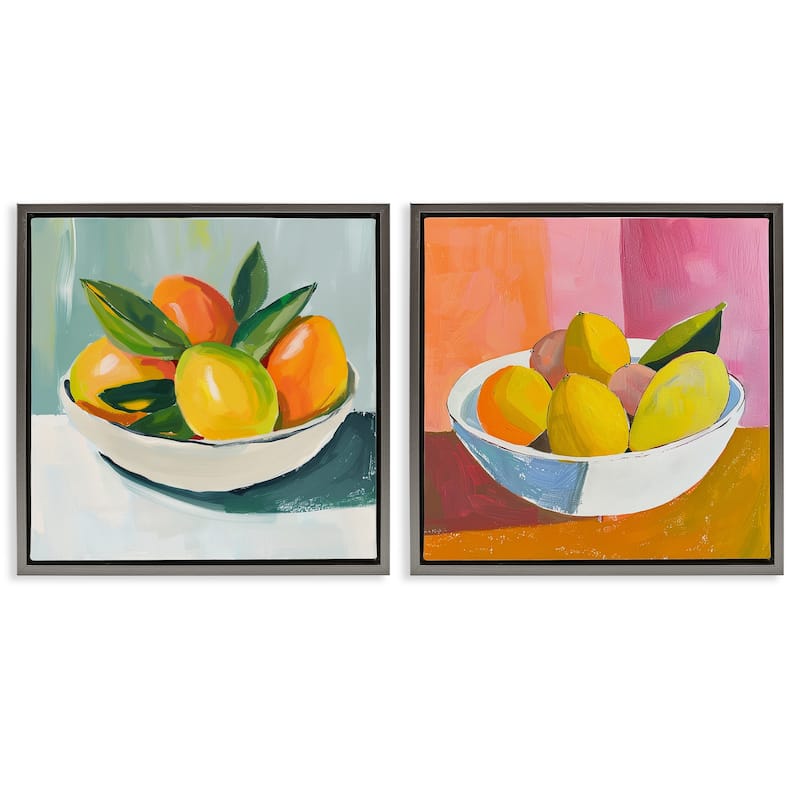 Stupell Fresh Fruits in Bowl Framed Floater Canvas Wall Art Design By Walker Noble (Set of 2) - 18 x 18 - Grey