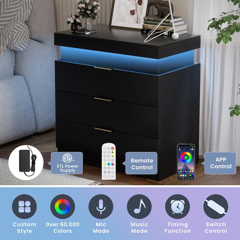 Nightstand with Charging Station and LED Lights