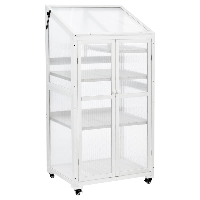 Wood Garden Shed Greenhouse Shed with Adjustable & Removable Shelves Balcony Shed with Removed Wheels