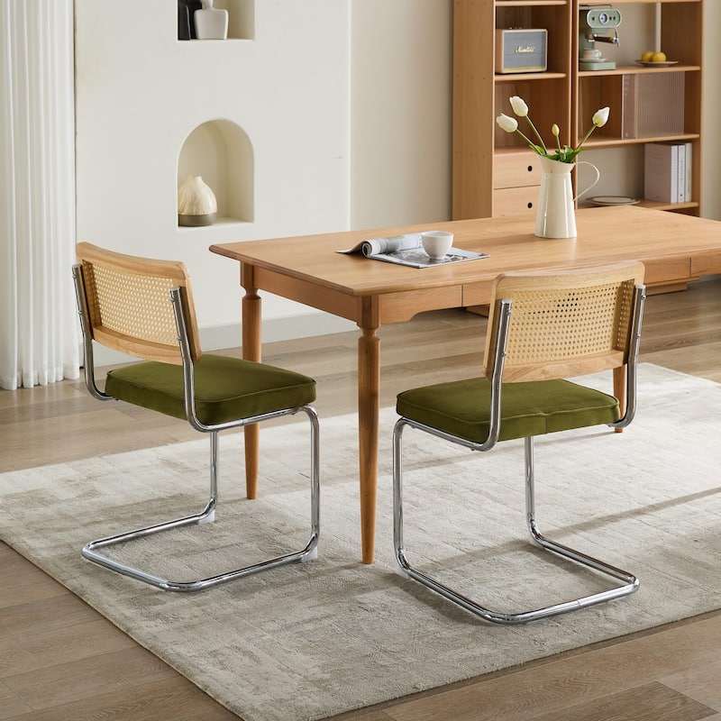 Mid Century Velvet Dining Chairs Set of 2,Accent Chairs - Olive Green