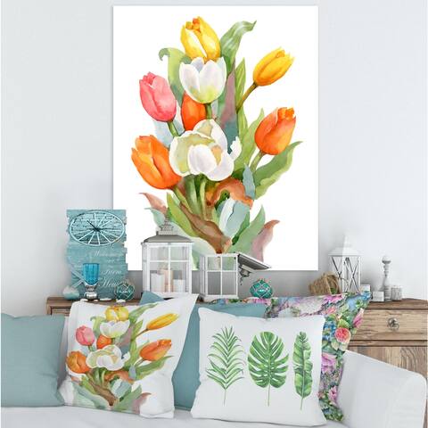 Designart "Blooming White and Orange Tulips Flower" Traditional Canvas Wall Art Print