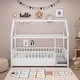 preview thumbnail 1 of 34, Twin/Full Size Floor Bed Wooden House-shaped Bed Frame with Fence Guardrails & Roof, Twin/Full Size Bed for Kids Boys Girls White - Twin