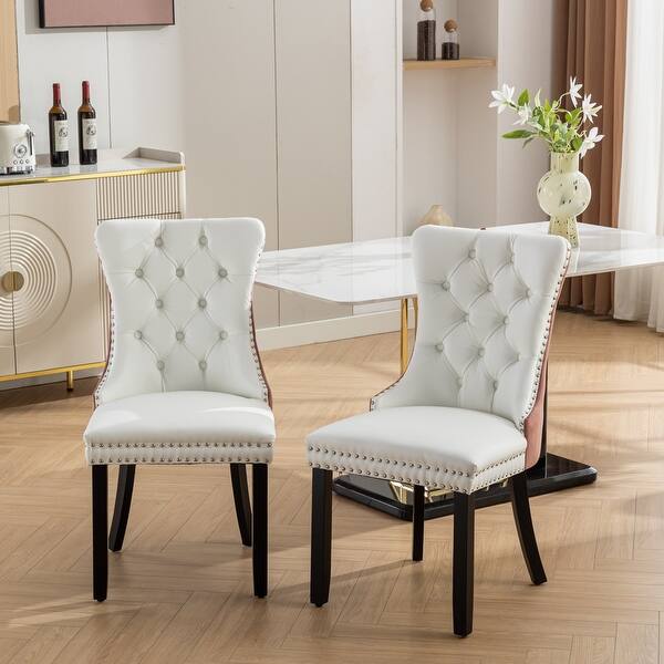 slide 2 of 20, American Design Dining Chairs Set of 2,High-end Tufted Solid Wood PU and Velvet Upholstered Dining Chair White+Pink