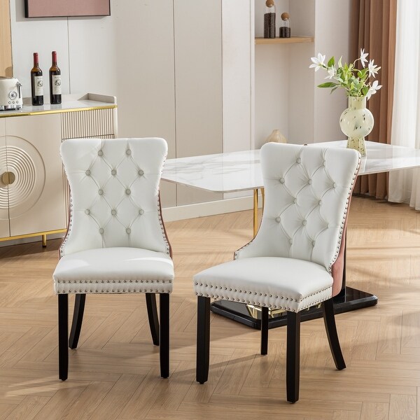 Leather Upholstered Dining Chair 2-Pcs Set, Nailhead Trim Accent