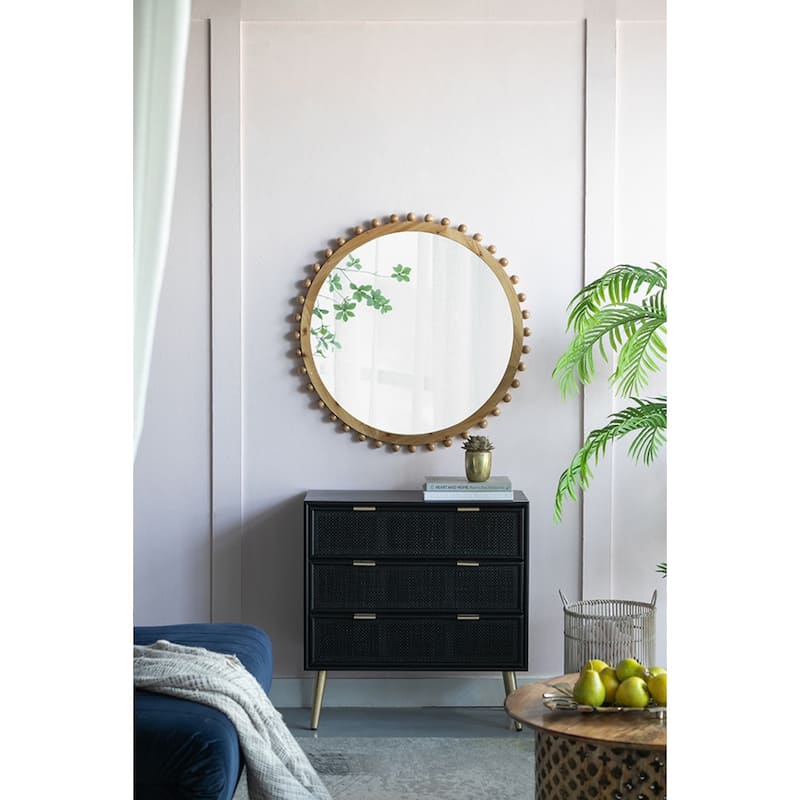 3-Drawer Woven Rattan Cabinet - 30.75" - Black