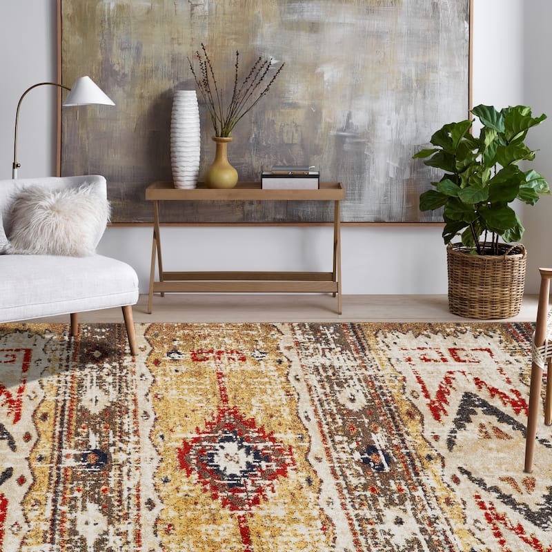Porch & Den Quince Distressed Diamond Band Area Rug