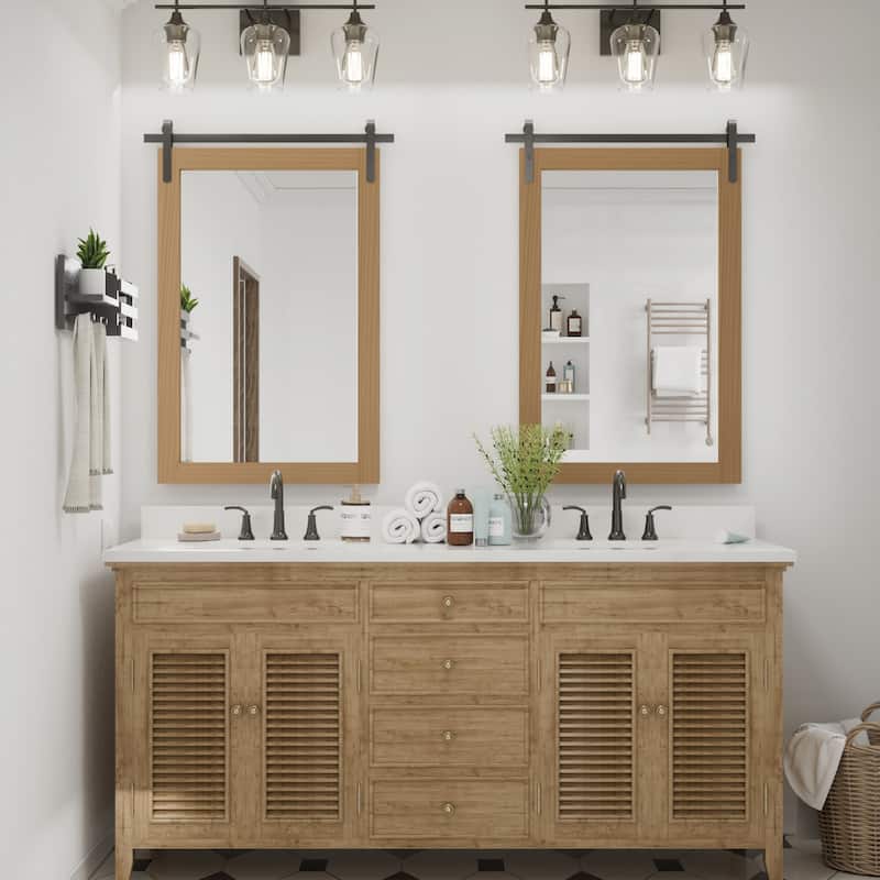 Modern Wall Mirrors, Rectangular Mirror with Wood Framed, Bathroom Mirror Barn Mirror Barn Door Mirror with Multi Size