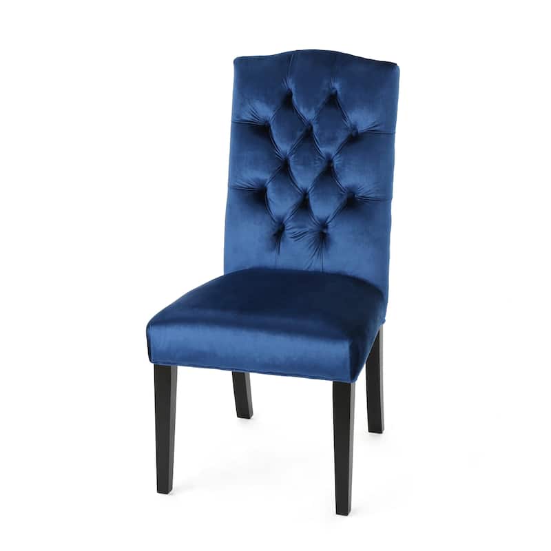 Modern Set of 2 Dining Chairs with Tufted Diamond-Stitched Backrest, Padded Seat, Solid Wood Legs for Dining Room, Living Room