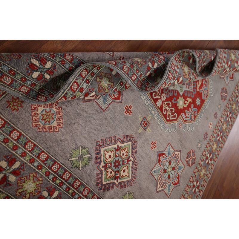 Traditional Kazak Oriental Area Rug Handmade Grey Wool Carpet - 5'7" x 7'11"