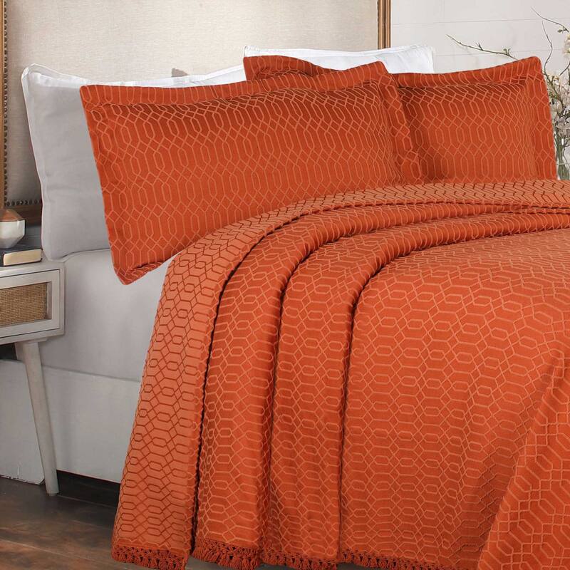 Superior Remi Jacquard Geometric Fringe Cotton Blend Bedspread Set