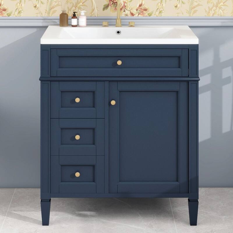 30'' Modern Bathroom Vanity with Top Sink, 2 Drawers and Tip-out Drawer