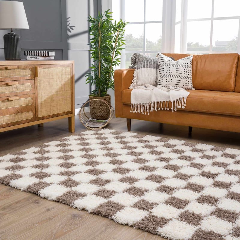 Hauteloom Atira Living Room, Bedroom Area Rug - Contemporary - Plush Pile - Light Gray,Cream - 7'10" x 10'3"