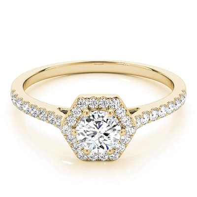 Auriya 14k Yellow Gold Lab Grown Round Diamond Halo Engagement Ring 0.50 to 5.00 ct. tw. (F-G VS)