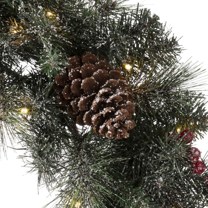 Glitzhome 24"D Pre-Lit Christmas Wreath with LED Light and Timer