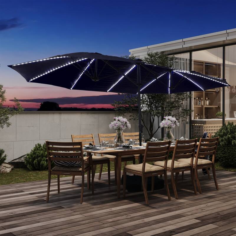 180'' x 108'' Rectangular Fiberglass Lighted Market Umbrella with Base