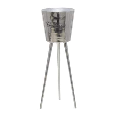 Aluminum Metal Tall Floor Champagne 3 Bottle Ice Bucket - Gray or Gold - Roche River Decor