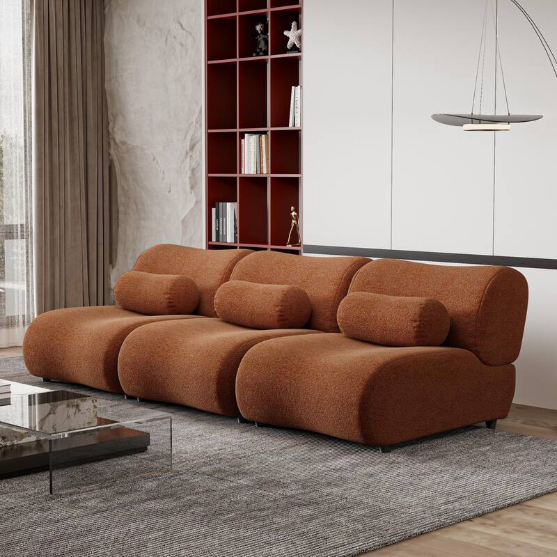 Chenille Modular Sectional Sofa Set, 3-Seater with Curved Design