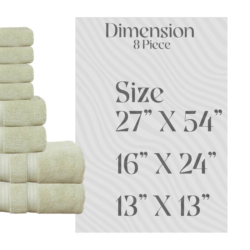 Home Weavers Elegance Essentials 550GSM Cotton Zero Twist Super Absorbent Bath Towel Set of 8
