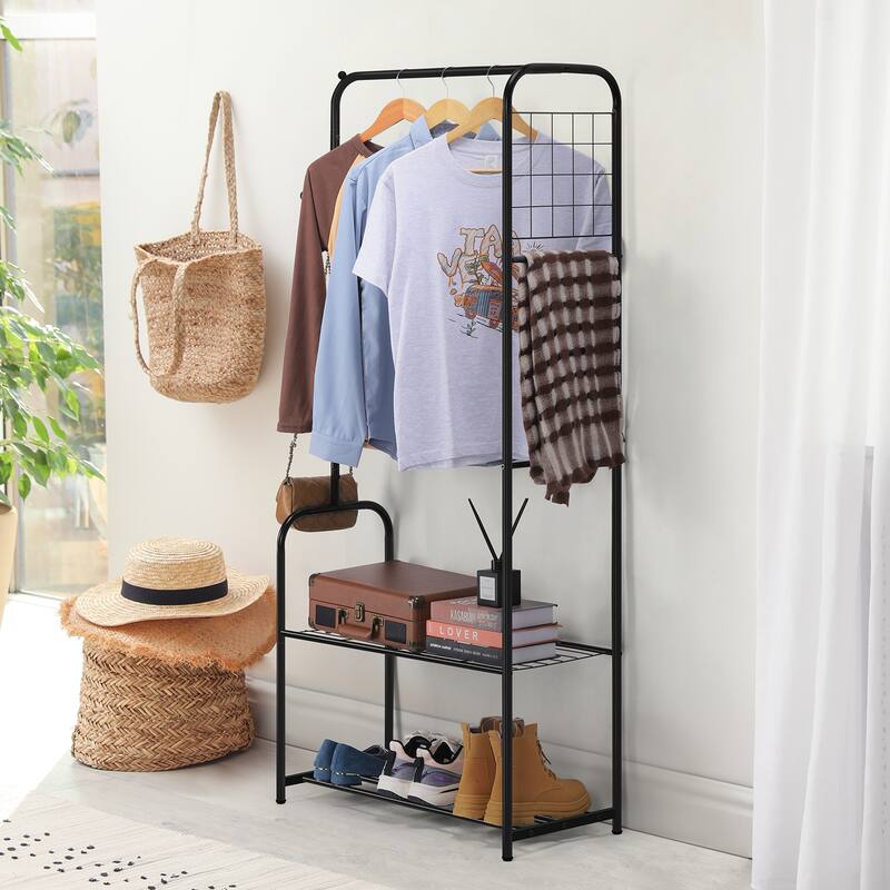 Metal Clothing Racks with Shoe Storage - Black - Small