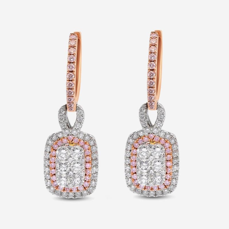 Gregg Ruth 14K White and Rose Gold, White Diamond and Fancy Pink Diamond Drop Earrings - 5/8" x 3/8"