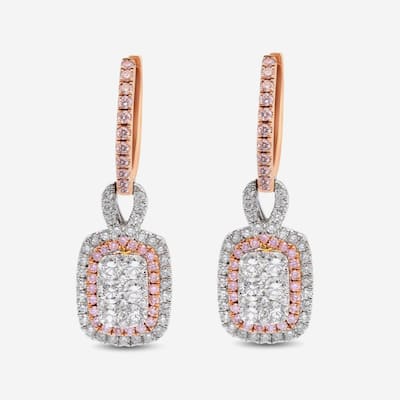 Gregg Ruth 14K White and Rose Gold, White Diamond and Fancy Pink Diamond Drop Earrings - 5/8" x 3/8"