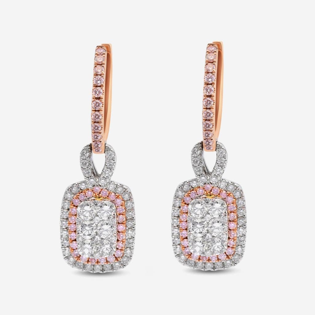 Gregg Ruth 14K White and Rose Gold, White Diamond and Fancy Pink Diamond Drop Earrings - 5/8" x 3/8"