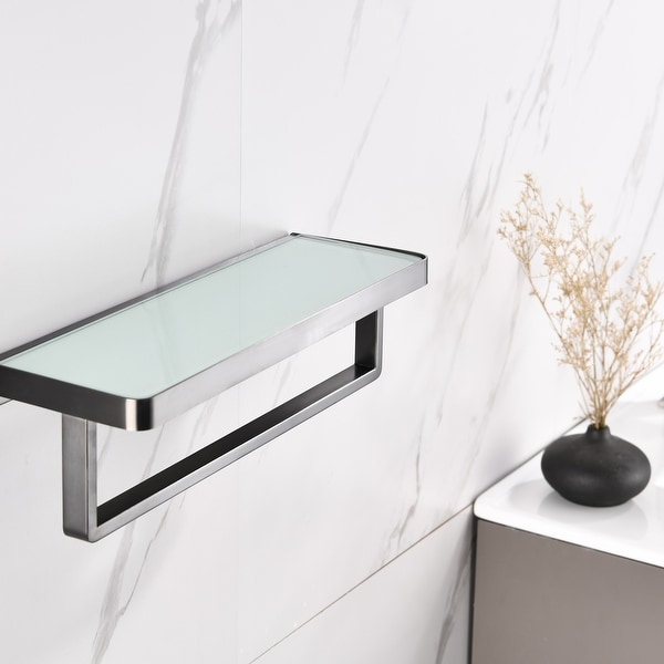 Glass shelf with best sale towel bar brushed nickel