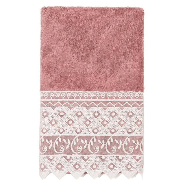 Authentic Hotel and Spa 100% Turkish Cotton Aiden White Lace Embellished Hand Towel - Tea Rose