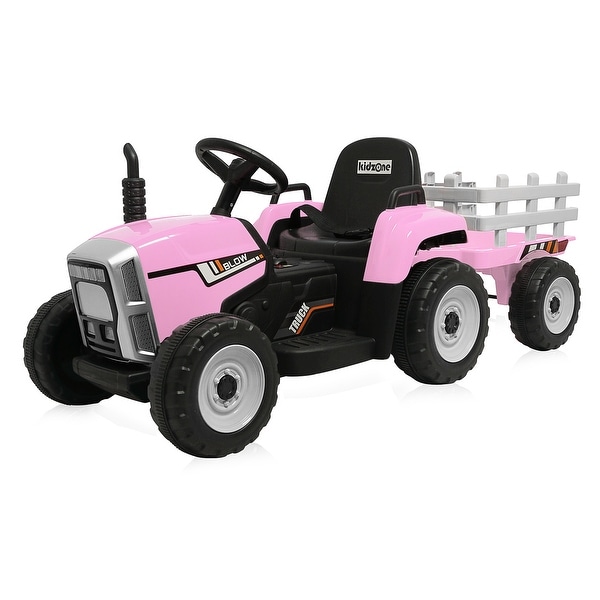 Kidzone 12V Kid Electric Tractor W/ Trailer Ride On 2-Speed, 5 Colors - standard. Opens flyout.