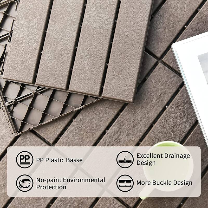 Patio Interlocking Deck Tiles, 12"x12"Square Composite Decking Tiles, Four Slat Plastic Outdoor Flooring Tile (Dark Brown) - 12"x12"