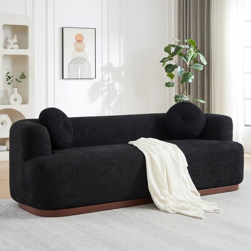 Christopher Knight Home - Polyster Upholstered 3-Seater 84.57" Compressed Sofa with Solid Rubberwood Base