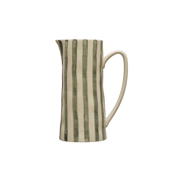 slide 2 of 3, Hand-Painted Stoneware Pitcher with Stripes - 7.1"L x 4.4"W x 9.0"H