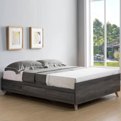 DH BASIC Mid-Century Modern Distressed Grey 3-Drawer Storage Platform Bed by Denhour