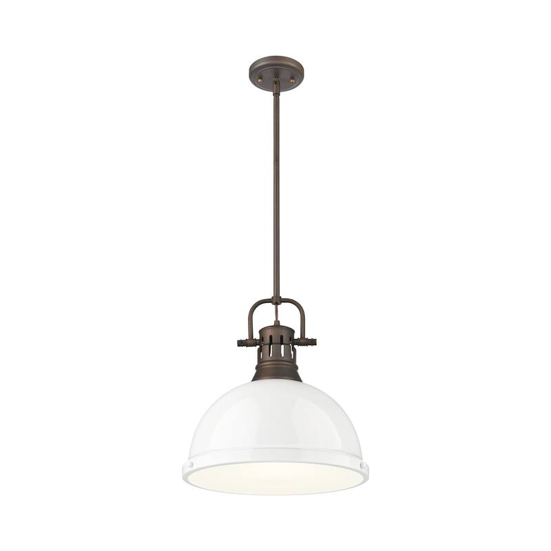 Yep by Golden Lighting Duncan 1-light 14in Rod Hung Pendant in Rubbed Bronze and White shade