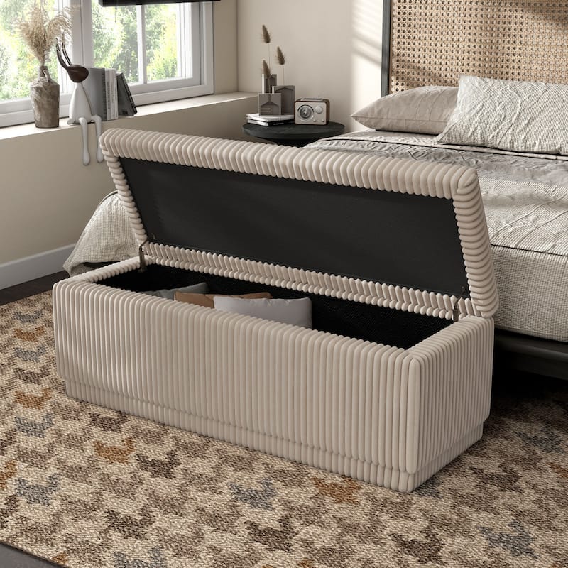 Furniture of America Elyndra Modern Rectangular 48-inch Chenille Storage Bench