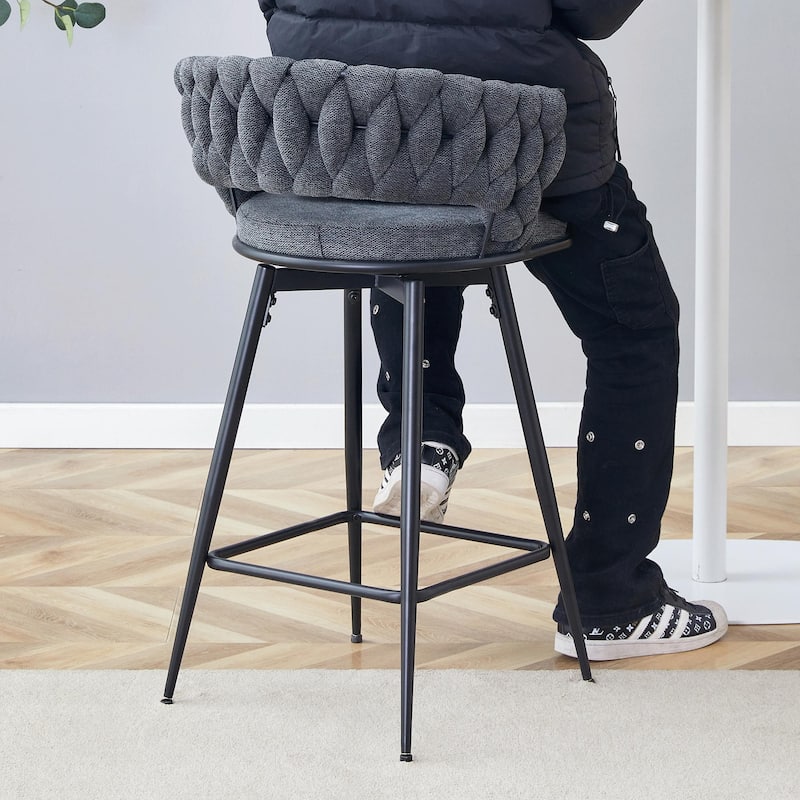 Set of 2 Swivel Bar Stools with Breathable Linen Cushions