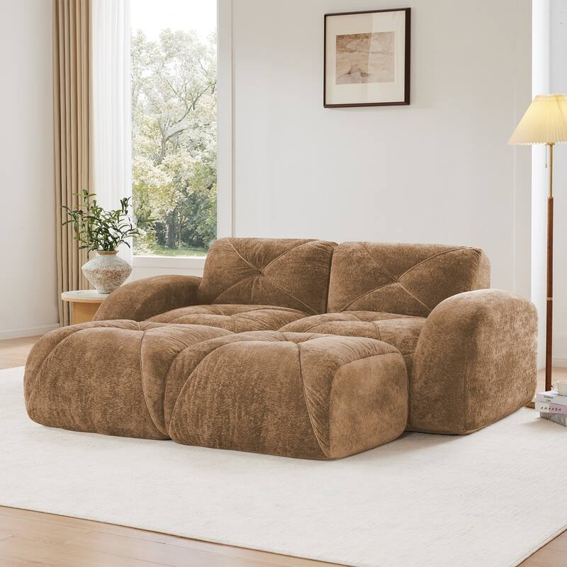 U-shaped Boneless Sofa, Soft Velvet Fabric, Tufted Design, 32D High Density Sponge, No Assembly Required