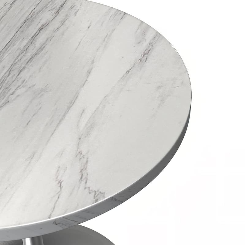 LeisureMod Verve Round Dining Table with Resin TableTop and Brushed Chrome Base for Kitchen & Dining Room