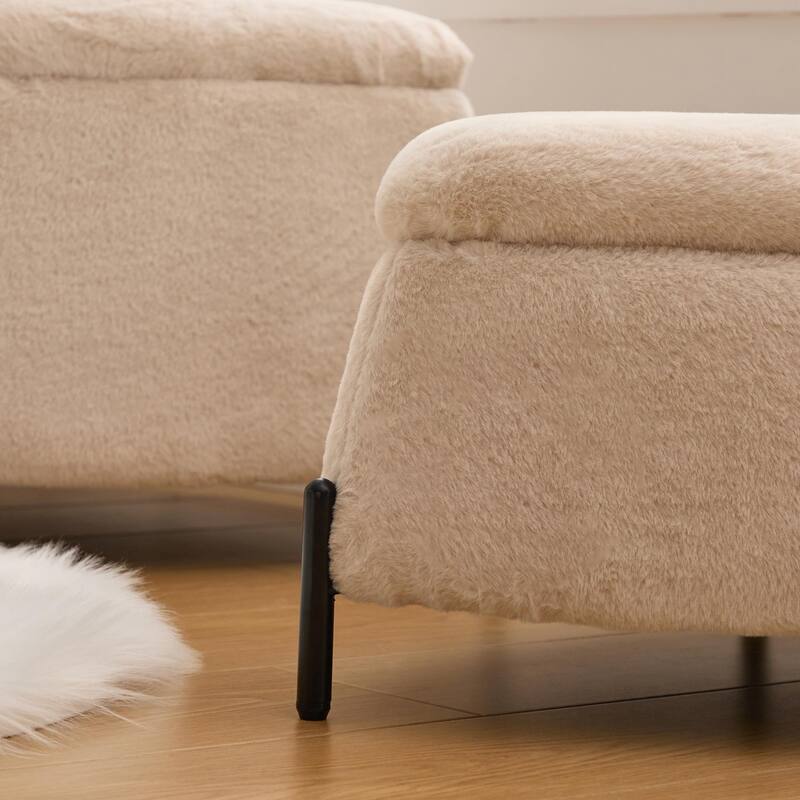 2 Piece Fabric Storage Footstool Set Footstool Shoe Stool with Metal Legs