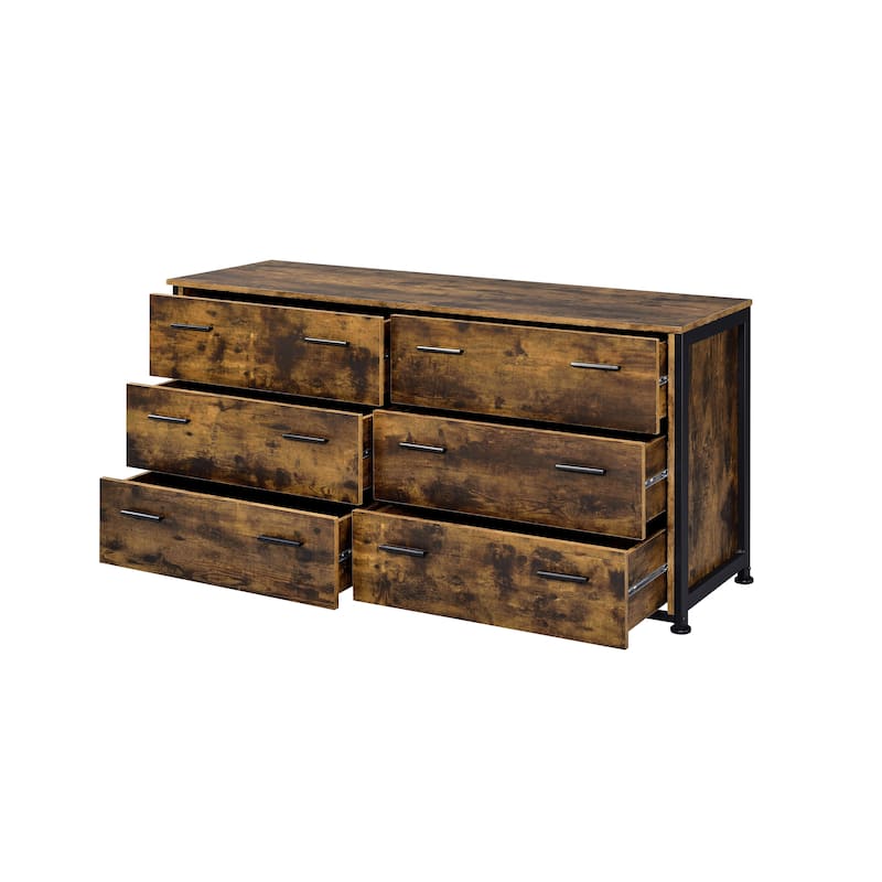 Industrial Style 6Dresser in Rustic Oak & Black Finish, Composite Wood