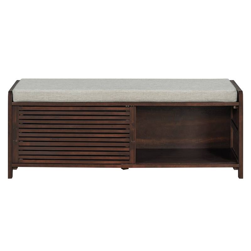Shoe Storage Bench Entryway Bench with Cushion, Sliding Door