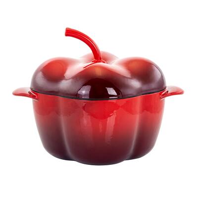 MegaChef Bell Pepper 3 Qt Cast Iron Casserole Dish w/ Enamel Coating
