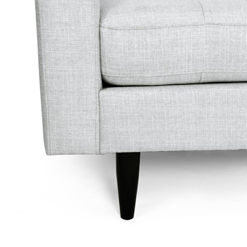 Contemporary Tufted Fabric 3-Seater Sofa in Light Grey