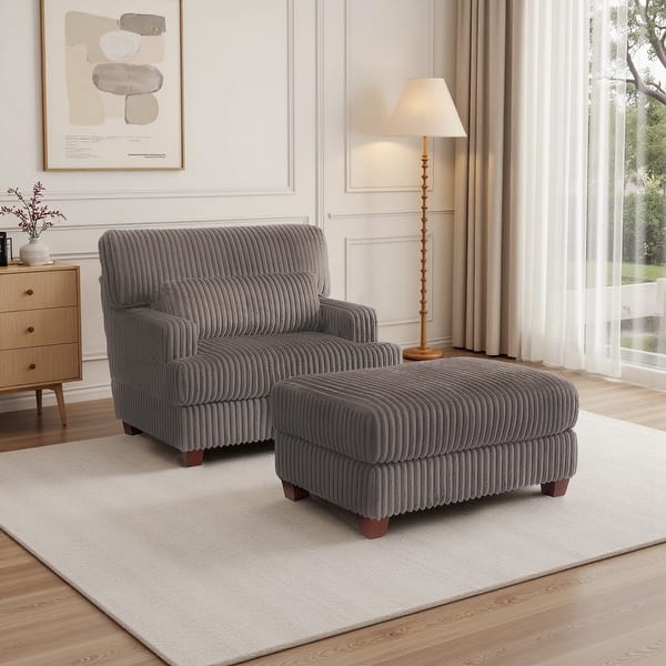 slide 2 of 15, Oversized Chaise Longue Accent Chair with Ottoman Dark Camel