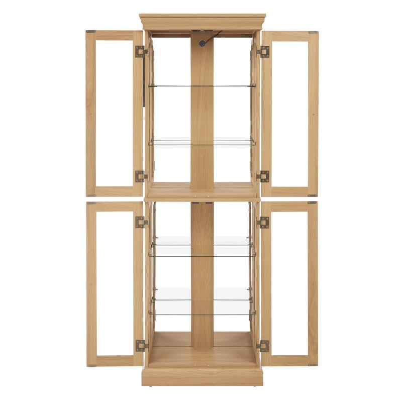 Lighted Curio Display Cabinet, Floor Standing Wooden China Cabinet with Mirrored Back Pane, 4 Glass Doors & Adjustable Shelves