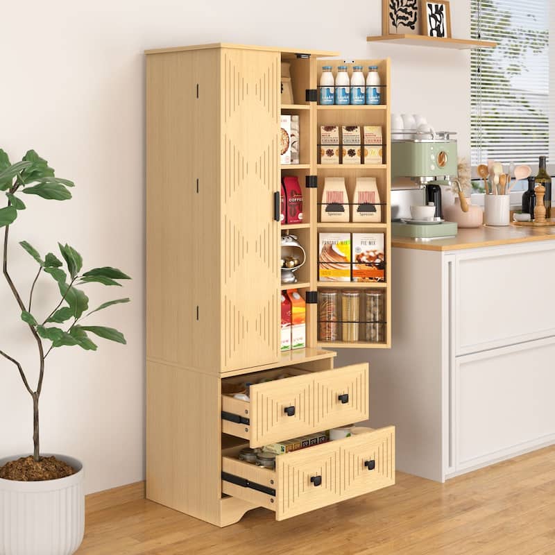 Gymojoy Farmhouse Pantry Cabinet with Drawer & Shelves, Kitchen Storage Cupboard for Dining Room, Living Room, Bathroom