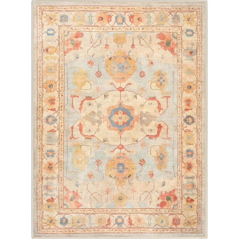 Well Woven Ushak Fethiye Vintage Medallion Pastel Flat-Weave Area Rug