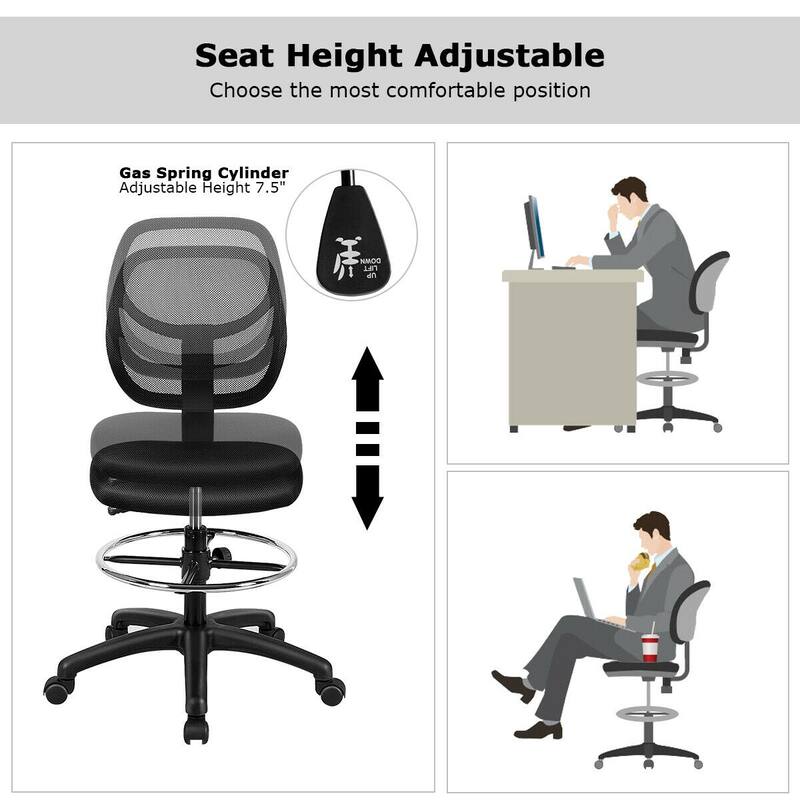 Gymax Mesh Drafting Chair Mid Back Office Chair Adjustable Height