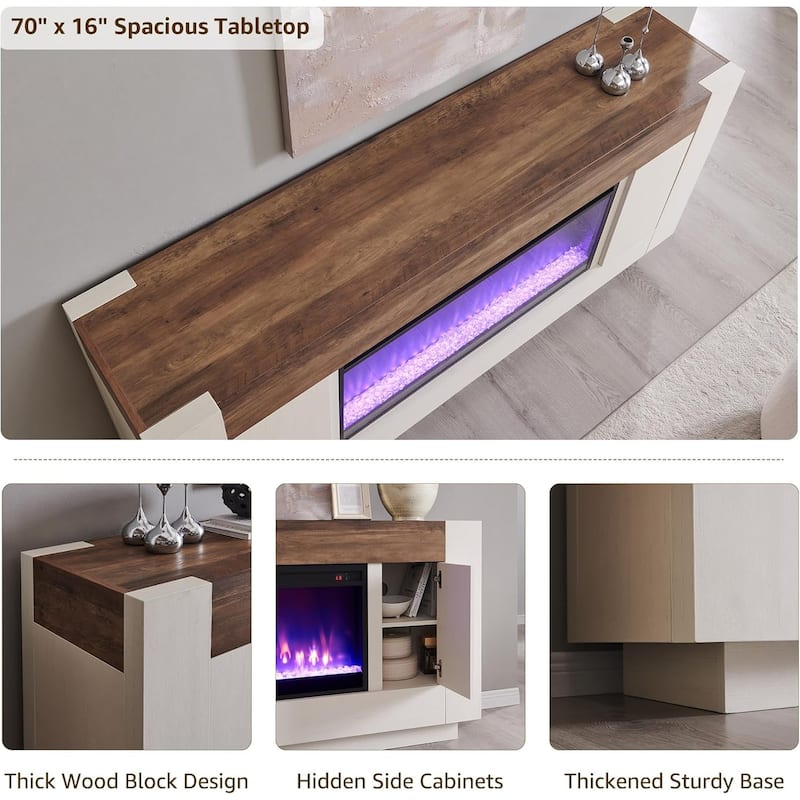 Modern Fireplace TV Stand for 80" TV, Entertainment Center with LED