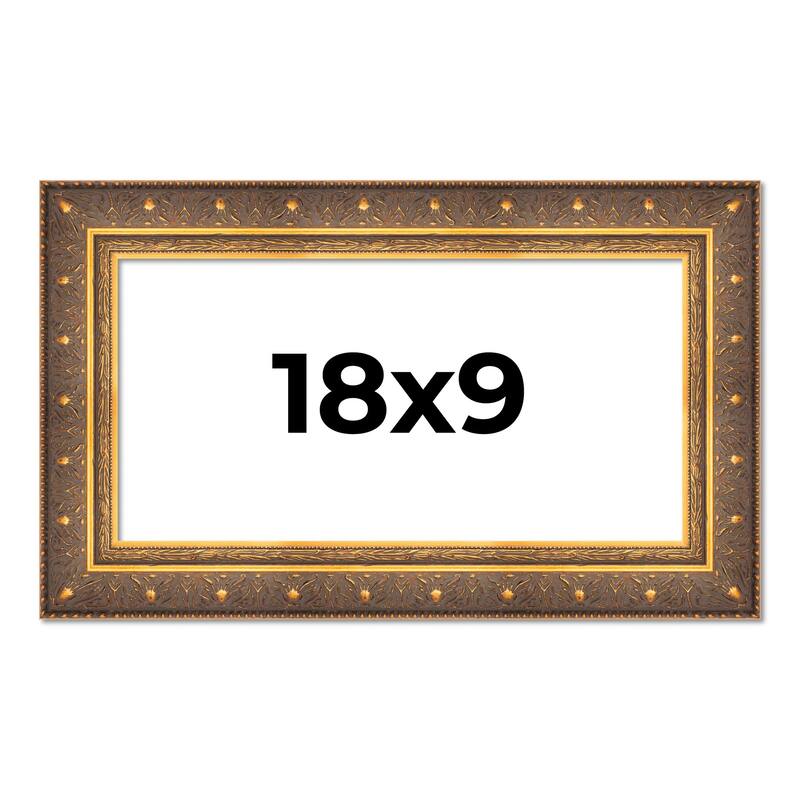 18x9 Frame Gold Real Wood Picture Frame inches Interior Frame Depth 1 inches Museo Bronze Ornate Photo Frame with UV Acrylic